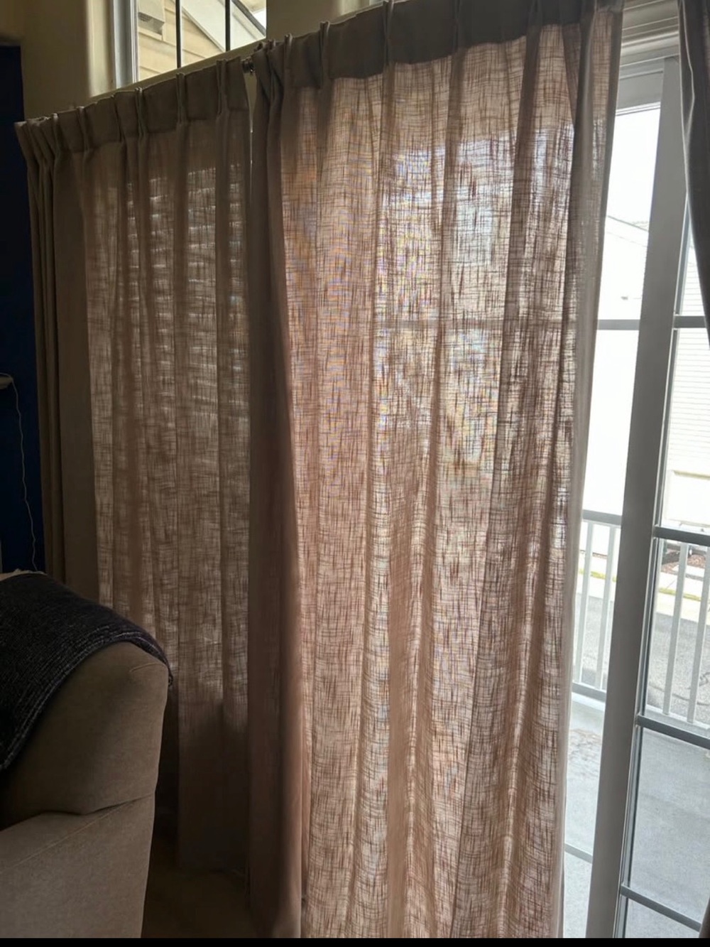 Neutral Tan Linen Blend Semi-Sheer Curtain Panels (2), Pinch Pleated - Picture 2 of 5